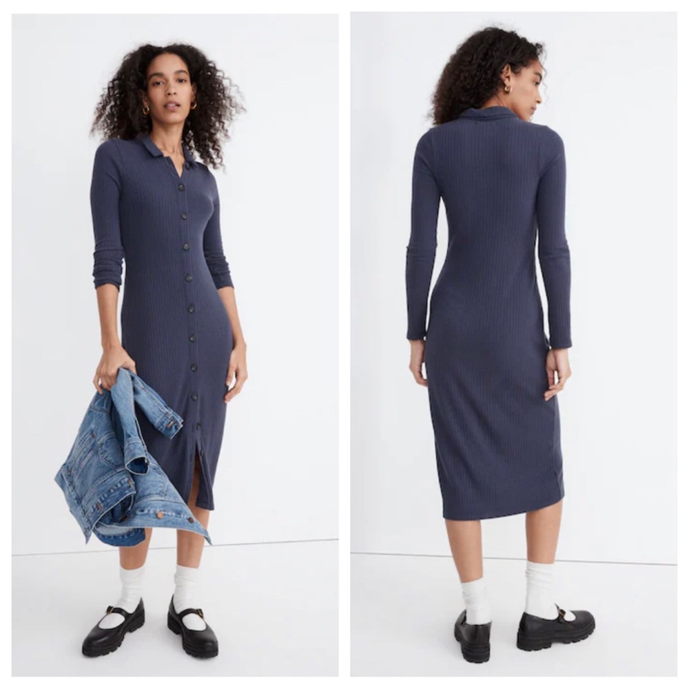 Elegant Long Sleeve Button-Up Dress in Blue